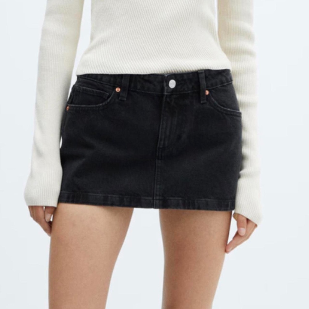 Mango Black Denim Mini Skirt